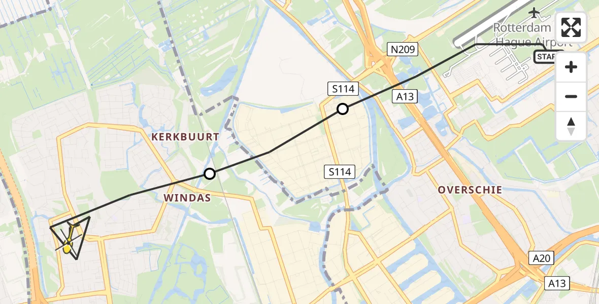 Routekaart van de vlucht: Lifeliner 2 naar Schiedam