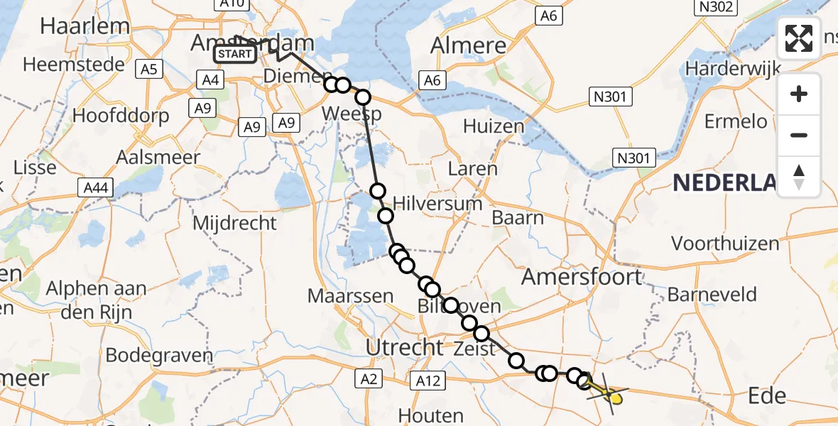 Routekaart van de vlucht: Politieheli naar Maarsbergen