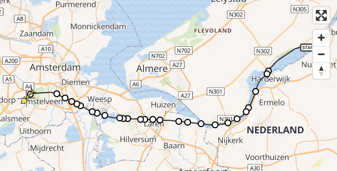 Routekaart van de vlucht: Politieheli naar Schiphol