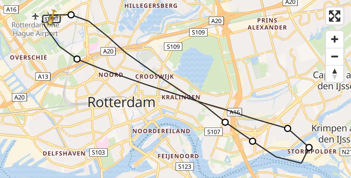 Vluchtroute Traumahelikopter Rotterdam The Hague Airport - Rotterdam The Hague Airport, 14 september 2023, 16:52