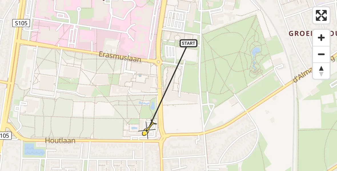 Vluchtroute Traumahelikopter van Radboud Universitair Medisch Centrum naar Radboud Universitair Medisch Centrum