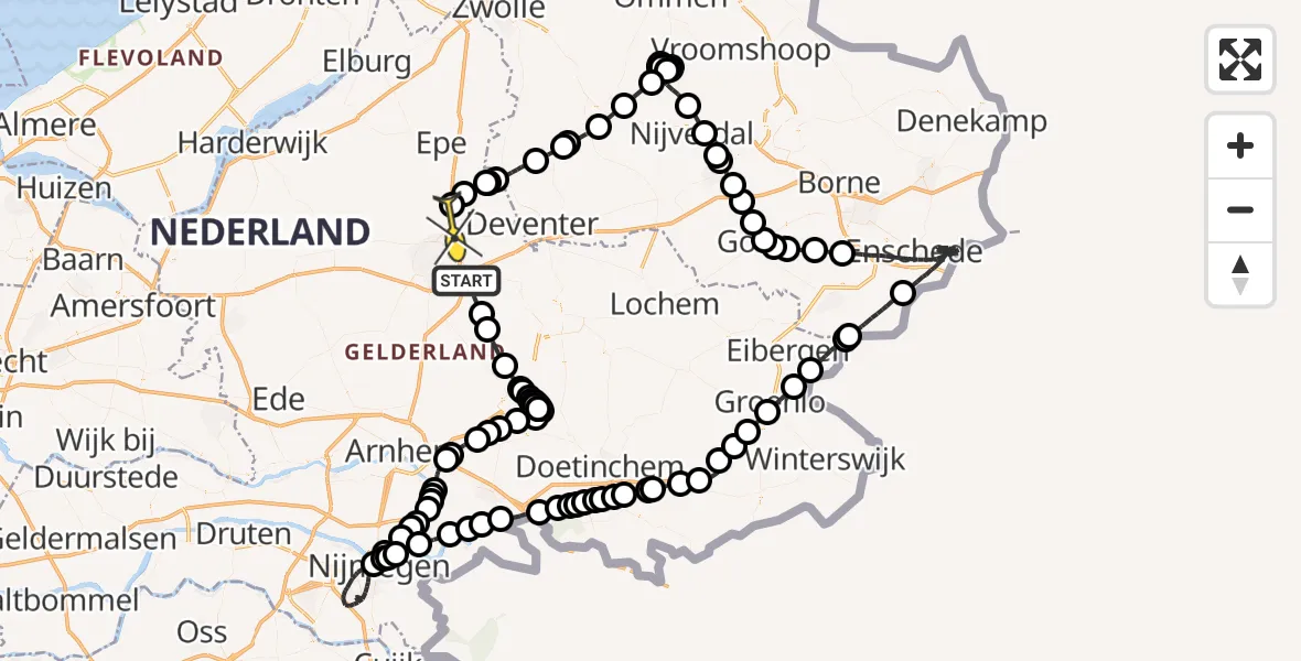 Routekaart van de vlucht: Politiehelikopter naar Apeldoorn