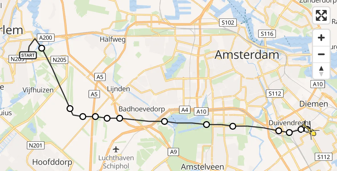 Routekaart van de vlucht: Lifeliner 1 naar Diemen