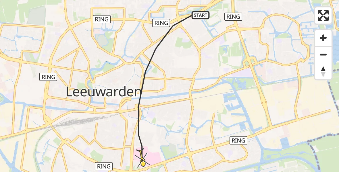 Routekaart van de vlucht: Lifeliner 4 naar Leeuwarden