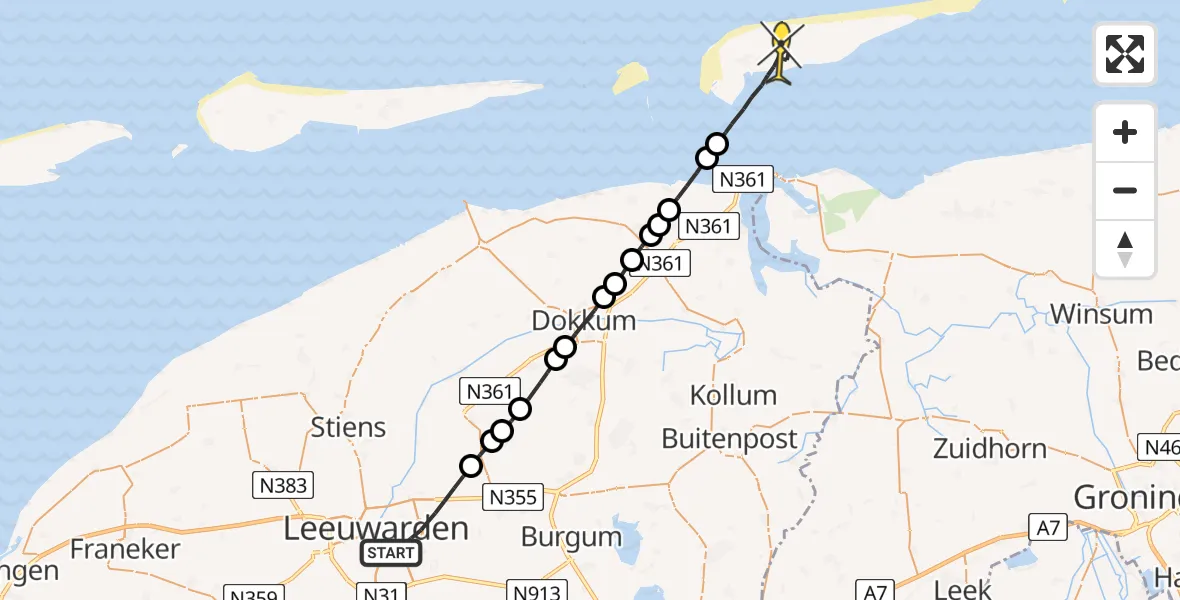 Routekaart van de vlucht: Lifeliner 4 naar Schiermonnikoog