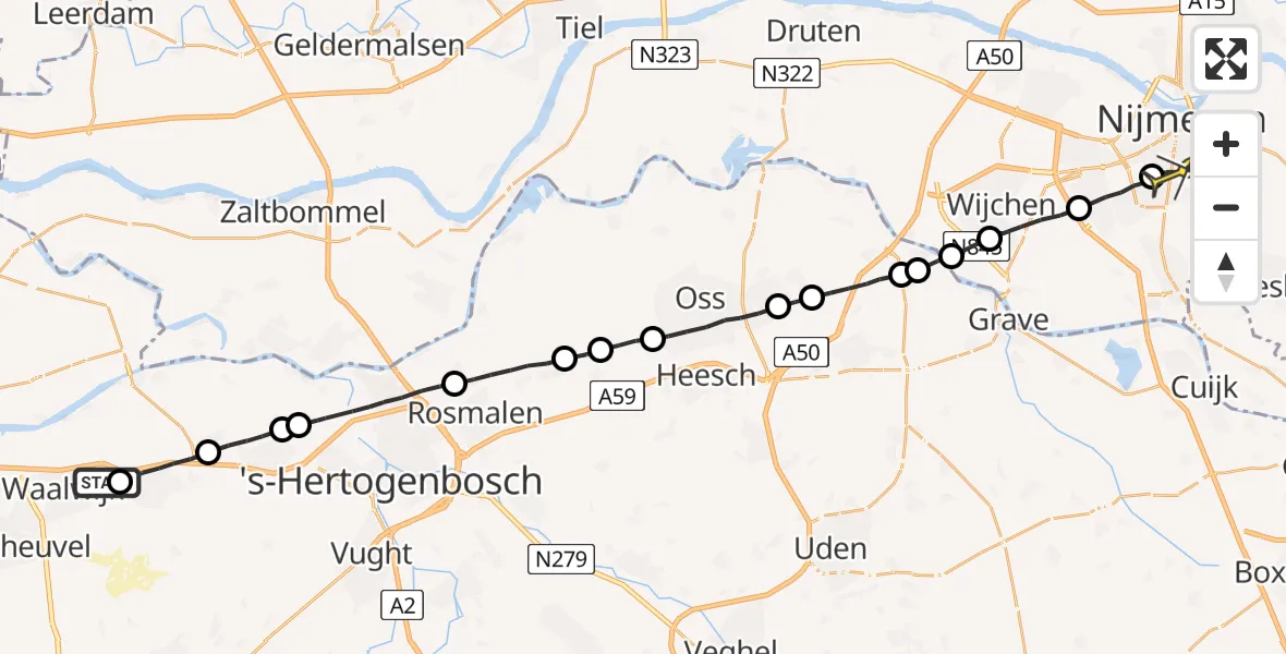 Routekaart van de vlucht: Lifeliner 3 naar Radboud Universitair Medisch Centrum