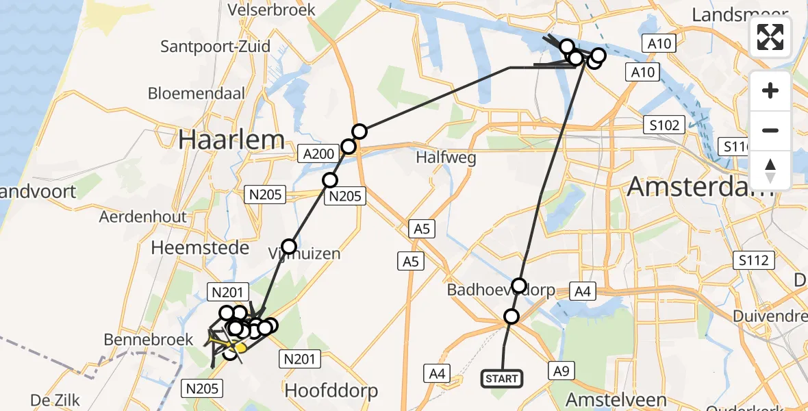 Routekaart van de vlucht: Politiehelikopter naar Zwaanshoek