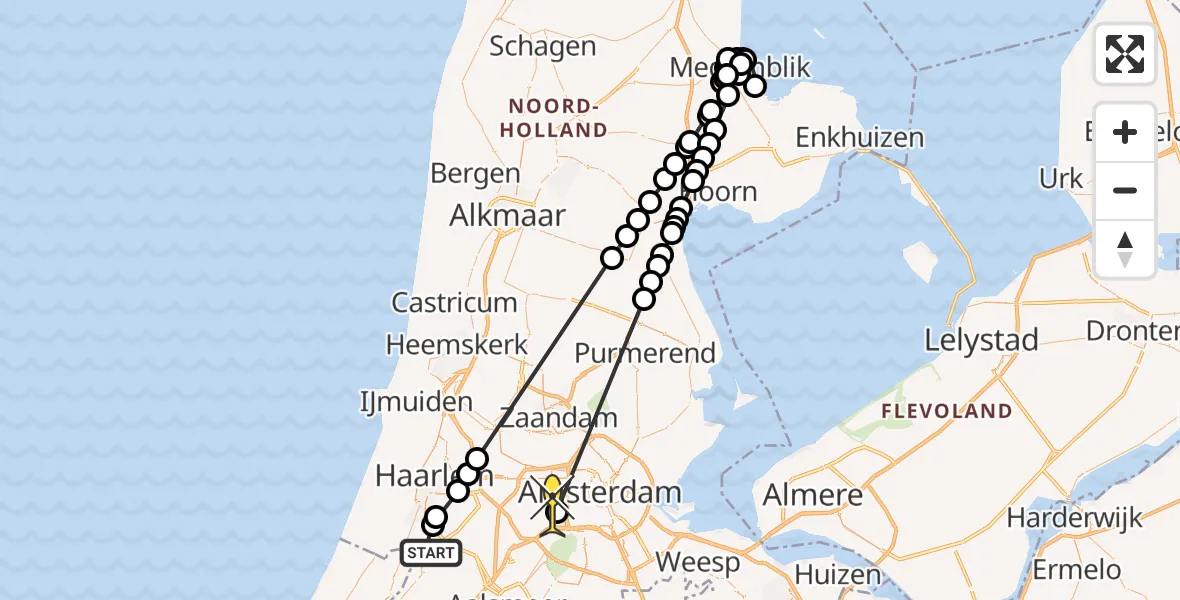 Routekaart van de vlucht: Politiehelikopter naar Amsterdam