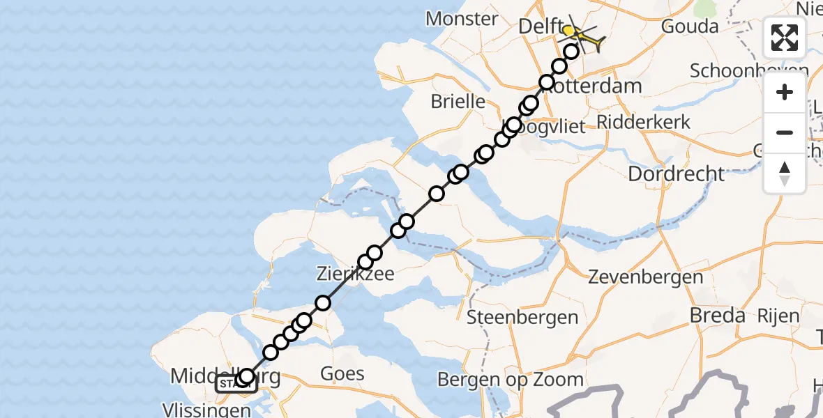 Routekaart van de vlucht: Lifeliner 2 naar Berkel en Rodenrijs