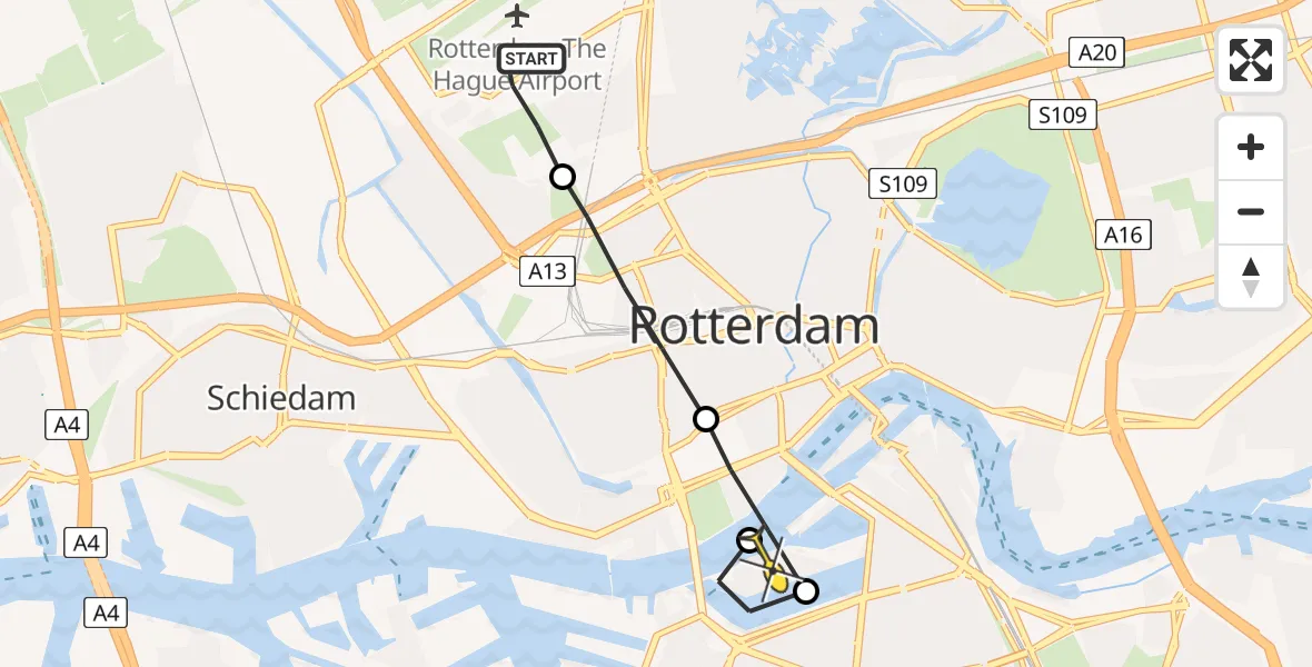 Routekaart van de vlucht: Lifeliner 2 naar Rotterdam