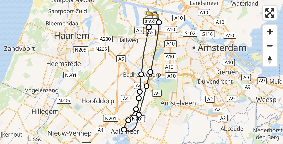 Vluchtroute Traumahelikopter Amsterdam Heliport - Amsterdam Heliport, 15 september 2023, 06:27