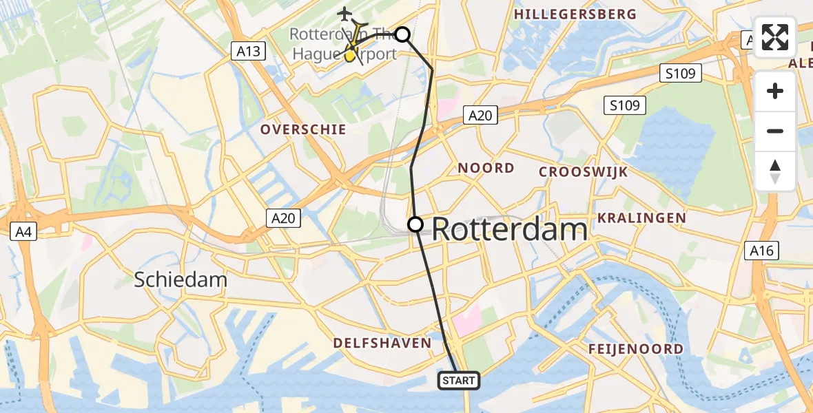 Routekaart van de vlucht: Lifeliner 2 naar Rotterdam The Hague Airport