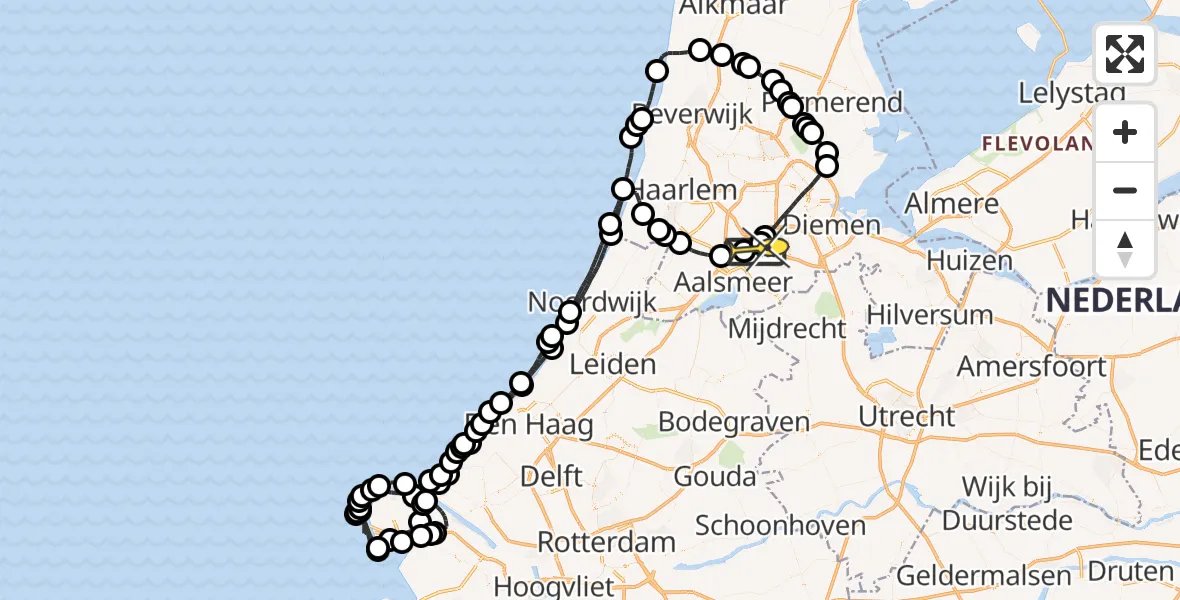 Routekaart van de vlucht: Politieheli naar Schiphol