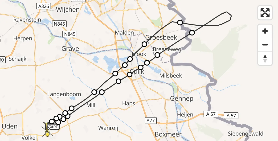 Routekaart van de vlucht: Lifeliner 3 naar Vliegbasis Volkel