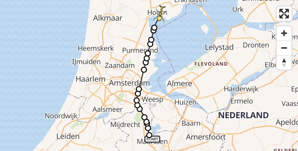 Routekaart van de vlucht: Lifeliner 1 naar Hoorn