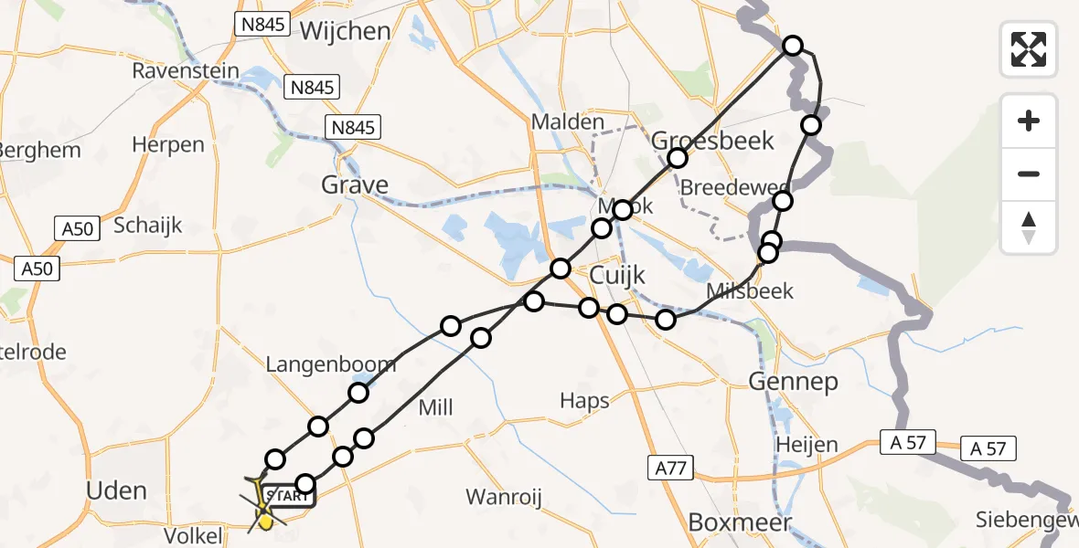 Routekaart van de vlucht: Lifeliner 3 naar Vliegbasis Volkel