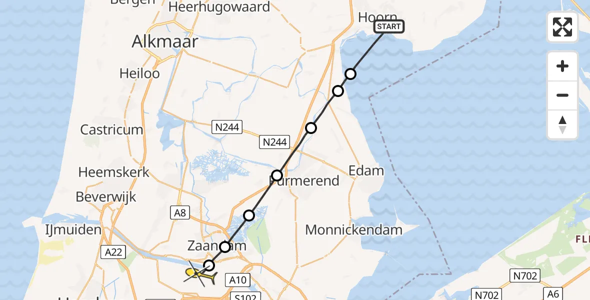 Routekaart van de vlucht: Lifeliner 1 naar Amsterdam Heliport