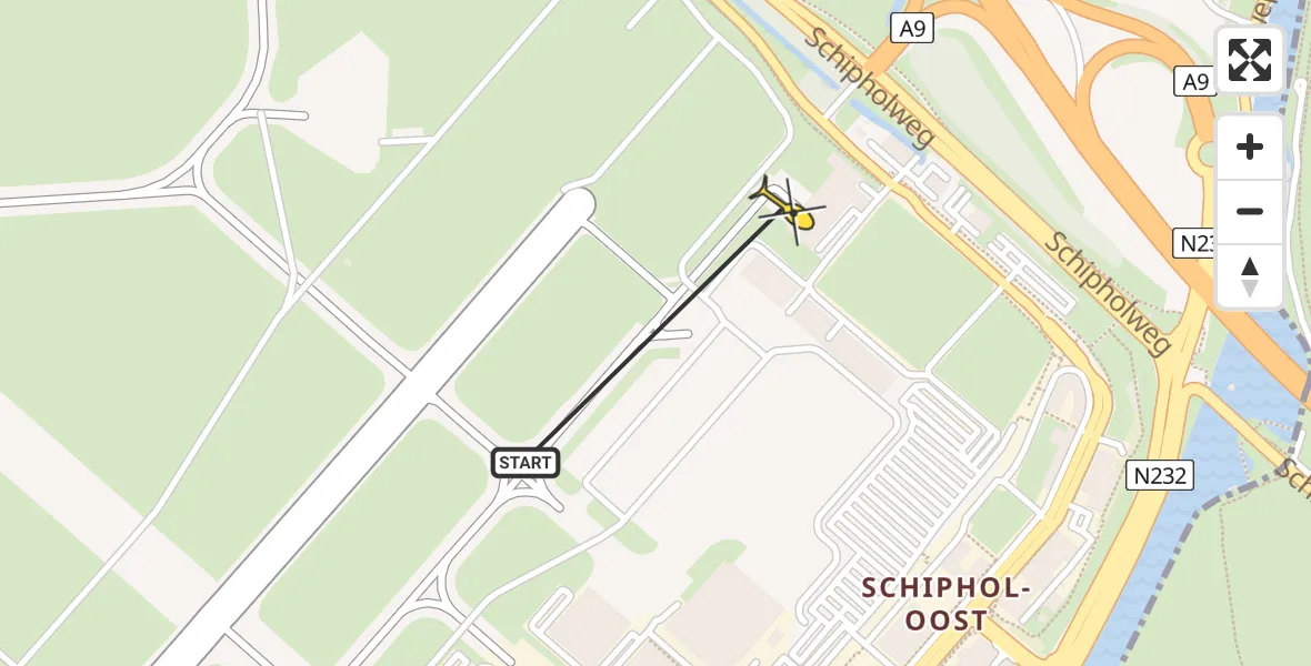 Routekaart van de vlucht: Politiehelikopter naar Schiphol