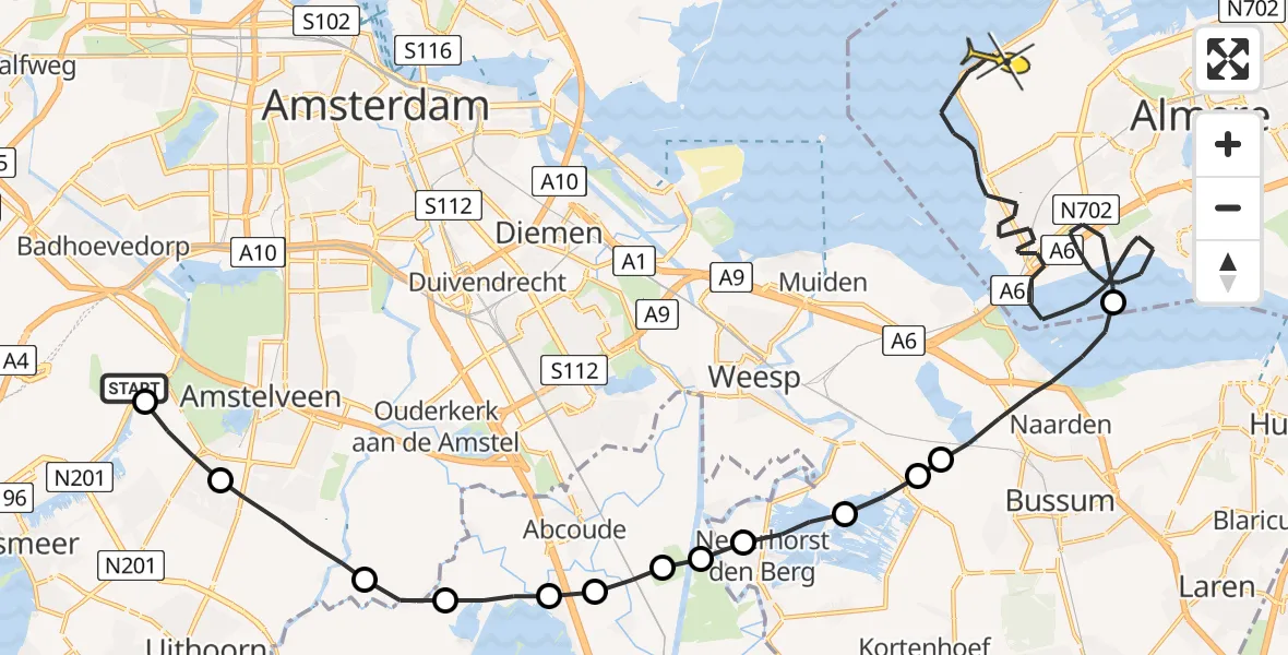 Routekaart van de vlucht: Politieheli naar Almere