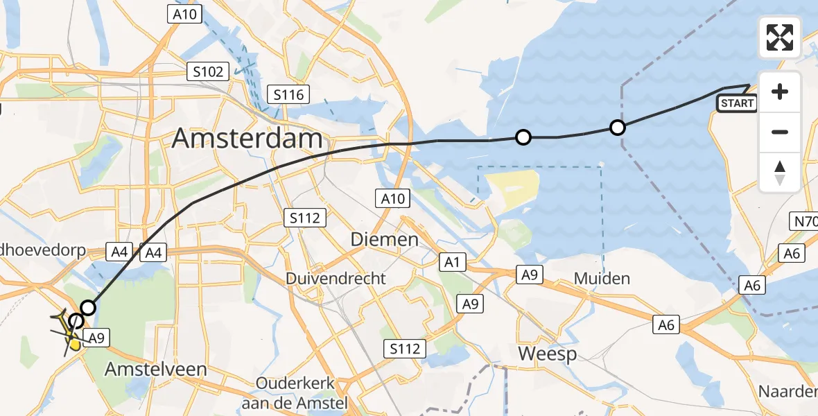 Routekaart van de vlucht: Politieheli naar Schiphol