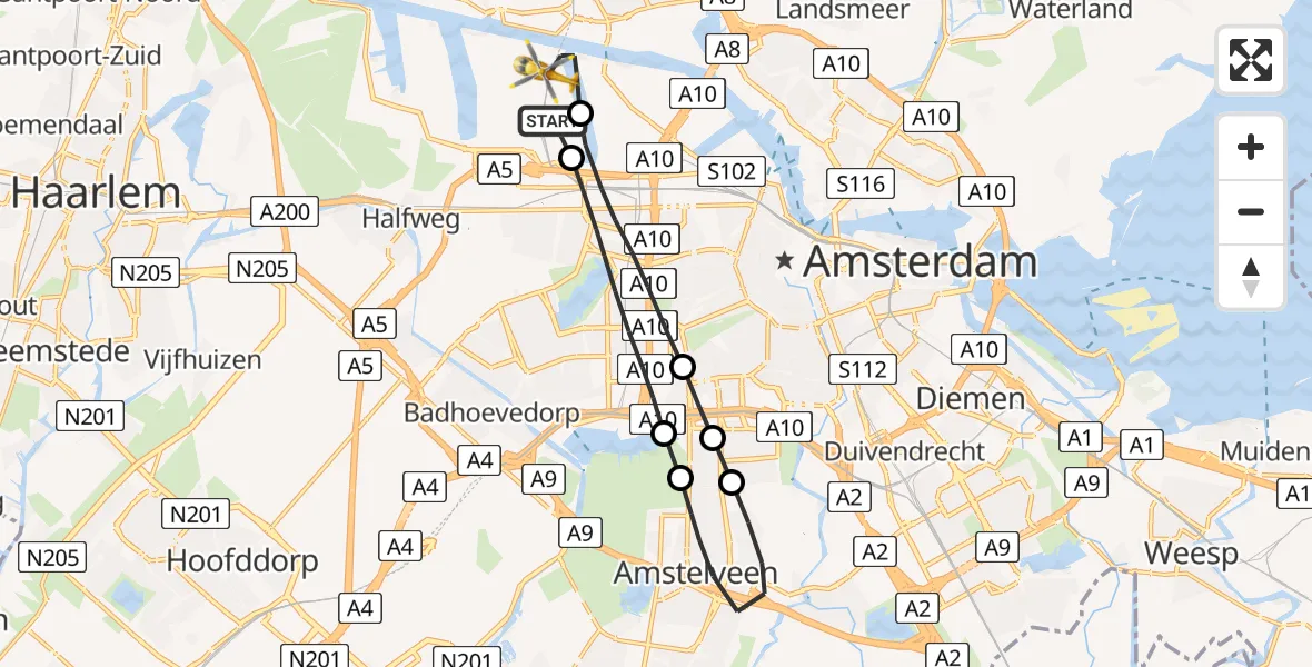 Vluchtroute Traumahelikopter Amsterdam Heliport - Amsterdam Heliport, 15 september 2023, 12:07
