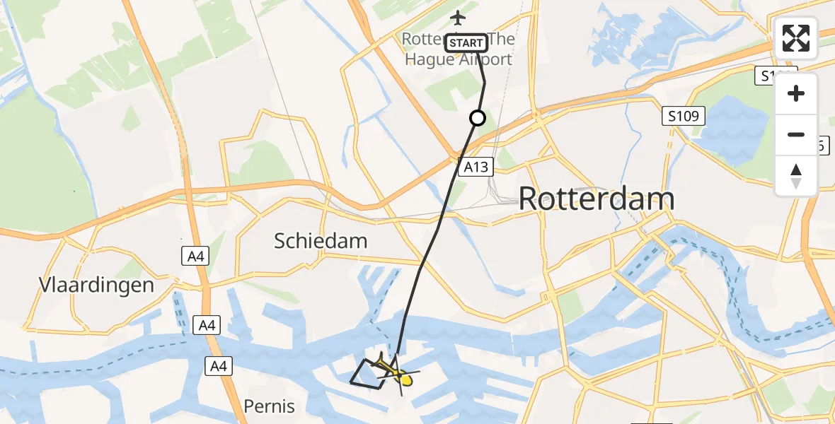 Routekaart van de vlucht: Lifeliner 2 naar Rotterdam