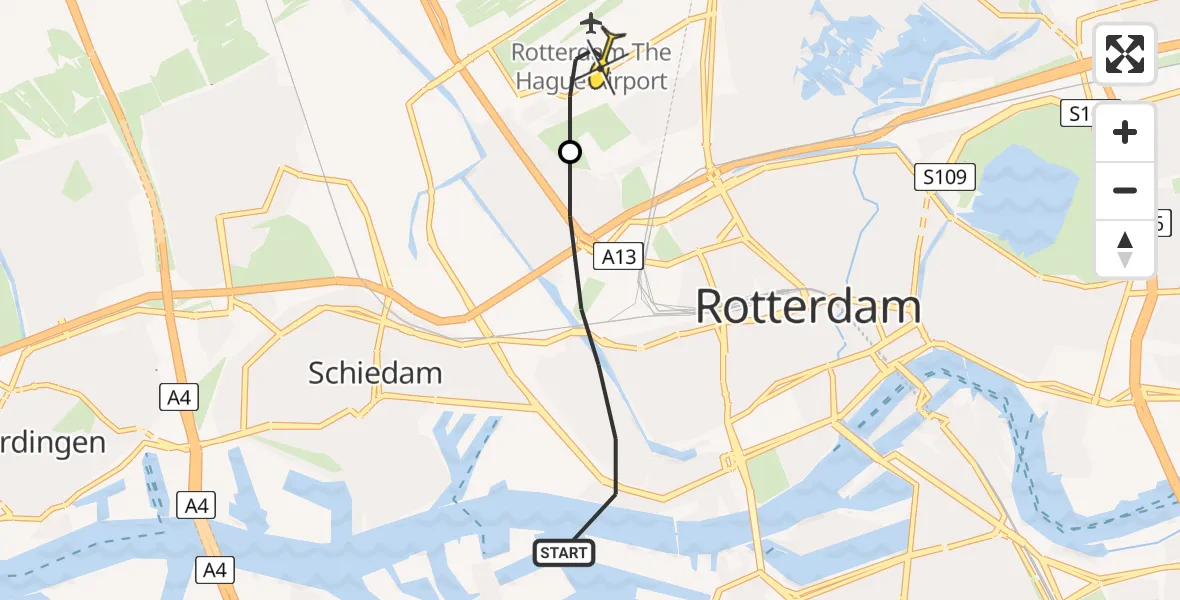 Routekaart van de vlucht: Lifeliner 2 naar Rotterdam The Hague Airport