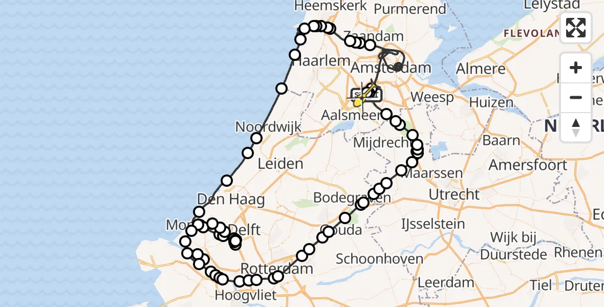 Routekaart van de vlucht: Politieheli naar Schiphol