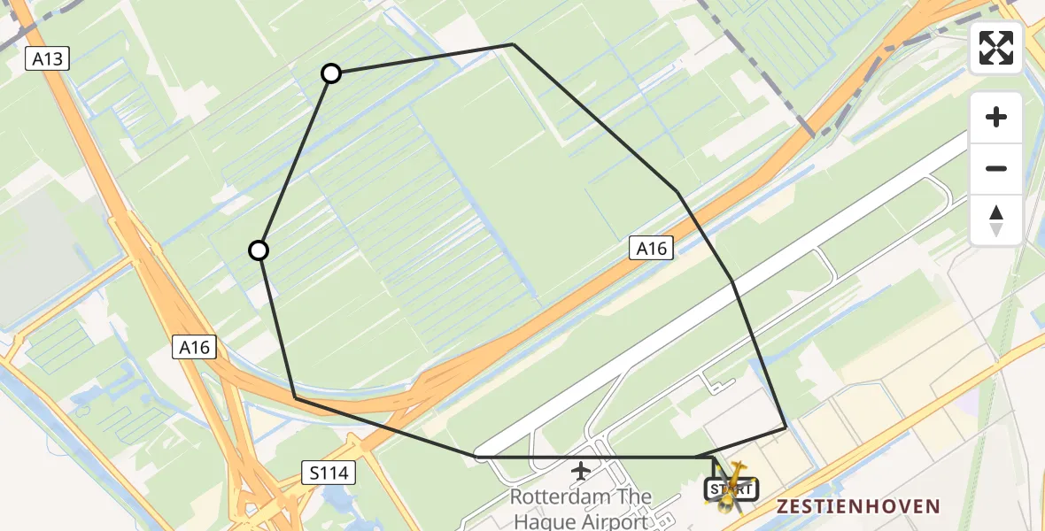 Vluchtroute Traumahelikopter Rotterdam The Hague Airport - Rotterdam The Hague Airport, 15 september 2023, 14:18