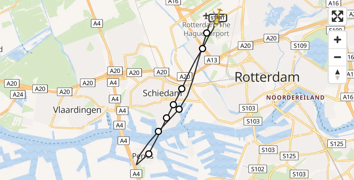 Vluchtroute Traumahelikopter Rotterdam The Hague Airport - Rotterdam The Hague Airport, 15 september 2023, 14:24