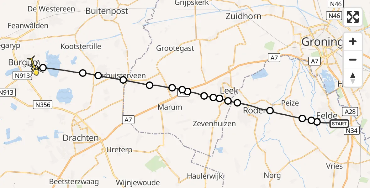 Routekaart van de vlucht: Lifeliner 4 naar Burgum