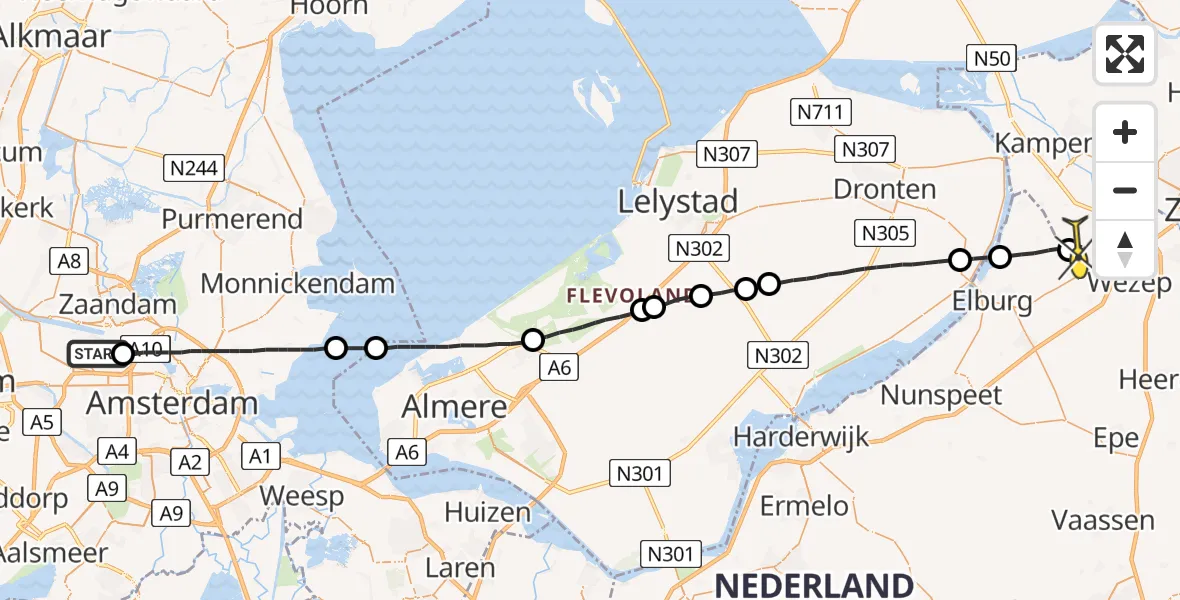 Routekaart van de vlucht: Lifeliner 1 naar Kamperveen