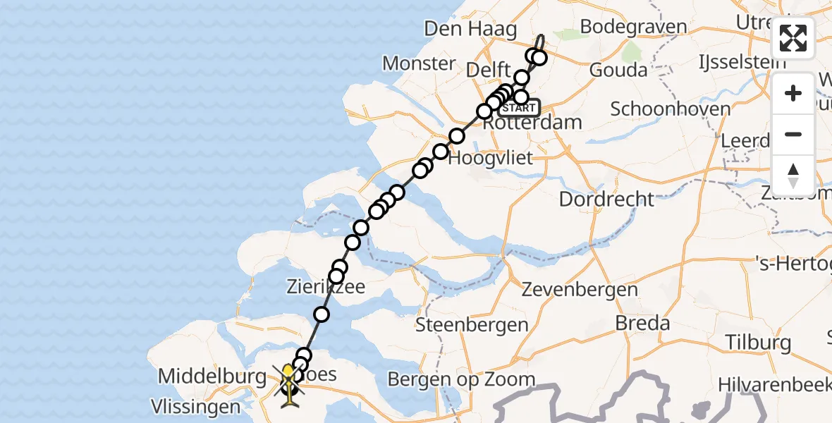 Routekaart van de vlucht: Lifeliner 2 naar 's-Heer Abtskerke