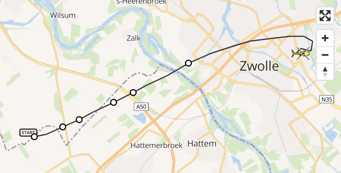 Routekaart van de vlucht: Lifeliner 1 naar Zwolle