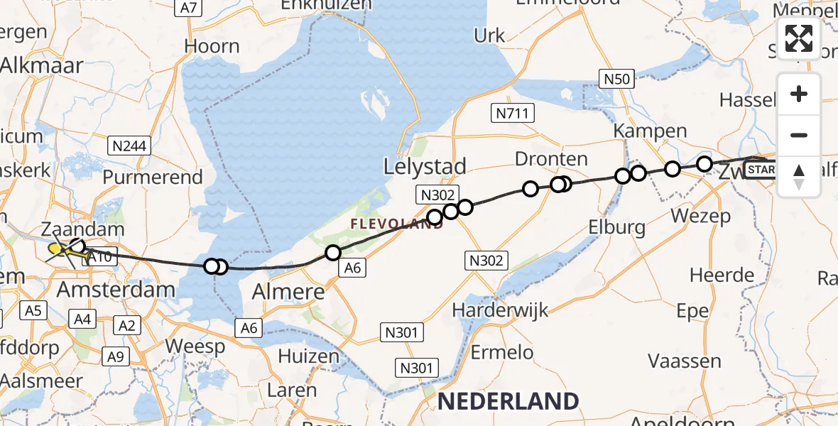 Routekaart van de vlucht: Lifeliner 1 naar Amsterdam Heliport