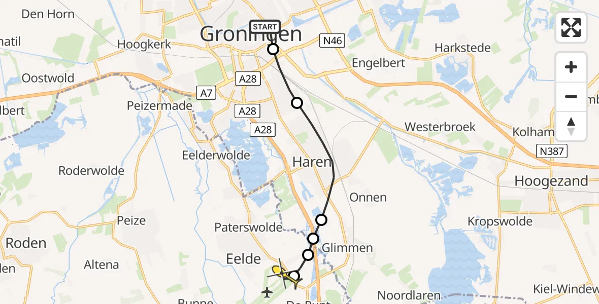 Routekaart van de vlucht: Lifeliner 4 naar Groningen Airport Eelde