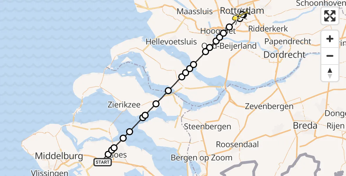 Routekaart van de vlucht: Lifeliner 2 naar Erasmus MC