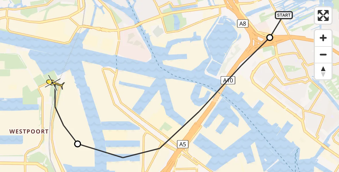 Routekaart van de vlucht: Lifeliner 1 naar Amsterdam Heliport