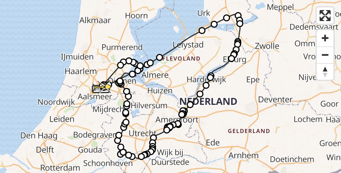 Routekaart van de vlucht: Politieheli naar Schiphol