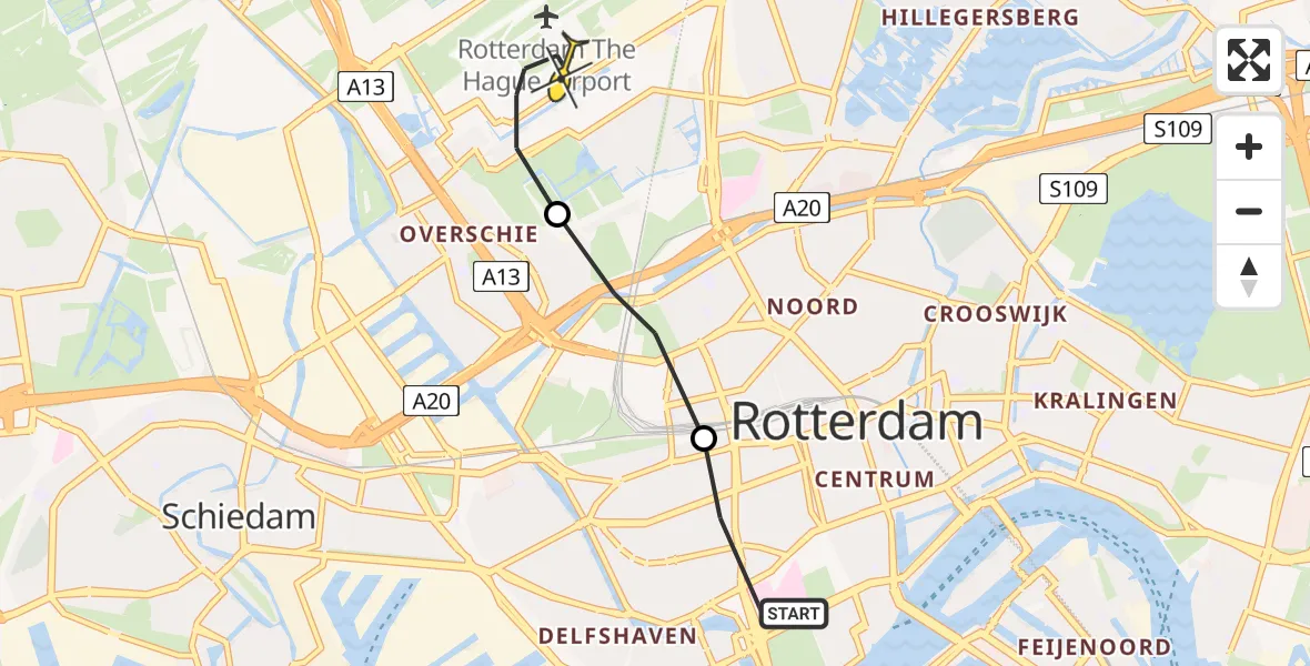 Routekaart van de vlucht: Lifeliner 2 naar Rotterdam The Hague Airport