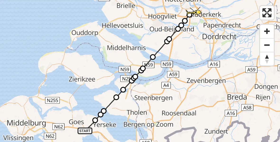 Routekaart van de vlucht: Lifeliner 2 naar Rotterdam