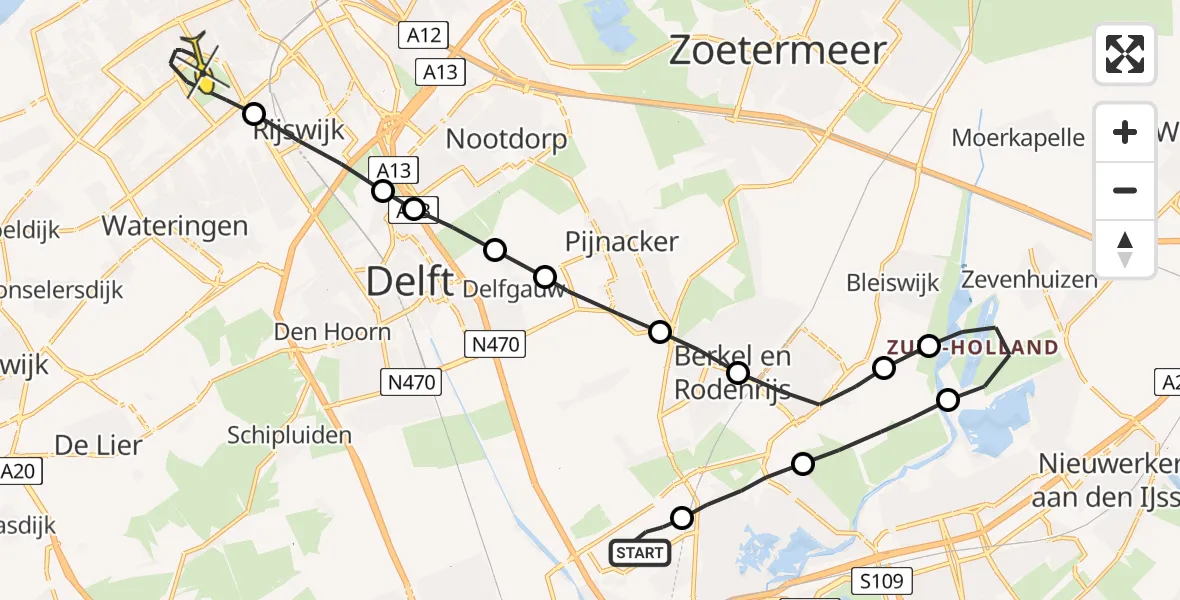 Routekaart van de vlucht: Lifeliner 2 naar Den Haag