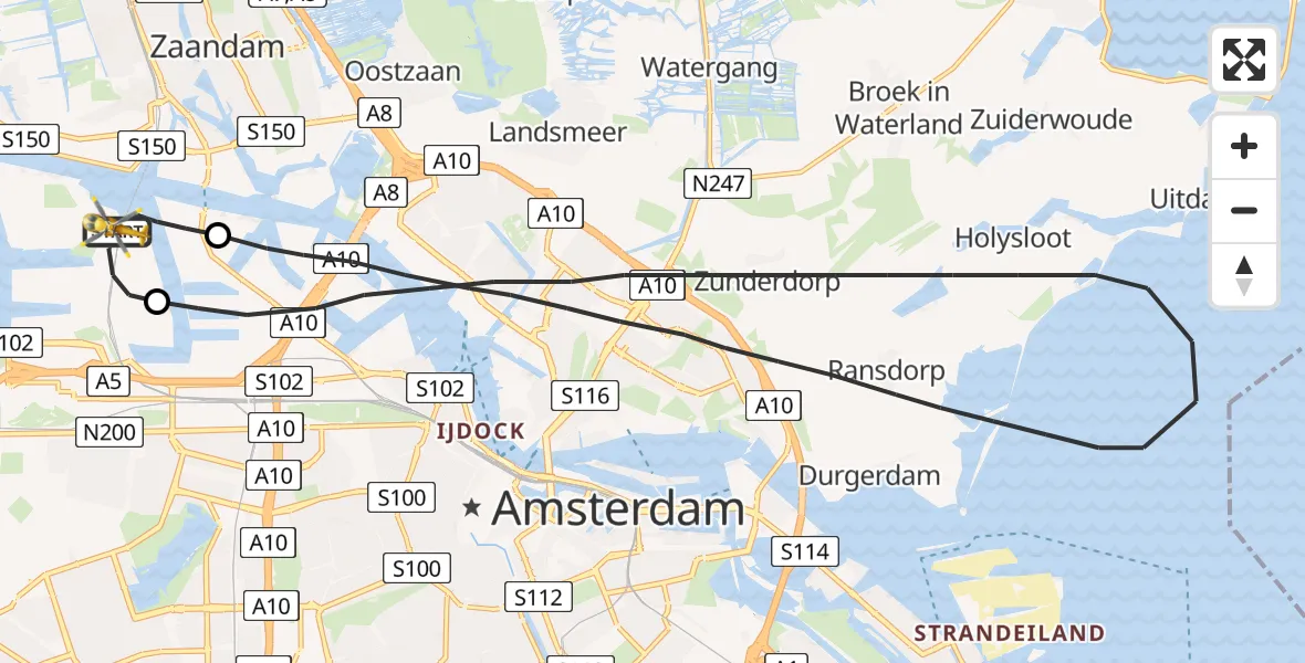 Vluchtroute Traumahelikopter Amsterdam Heliport - Amsterdam Heliport, 15 september 2023, 21:41