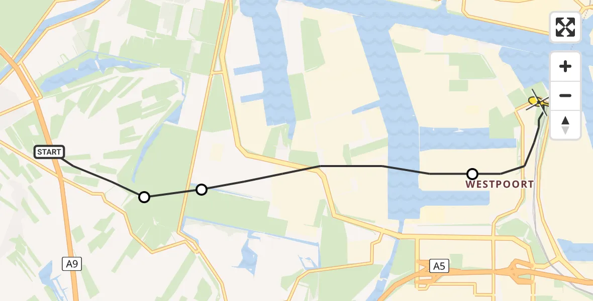 Routekaart van de vlucht: Lifeliner 1 naar Amsterdam Heliport