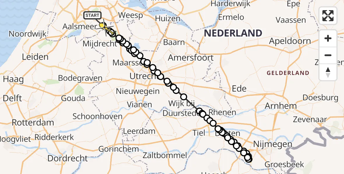 Routekaart van de vlucht: Politieheli naar Ouderkerk aan de Amstel