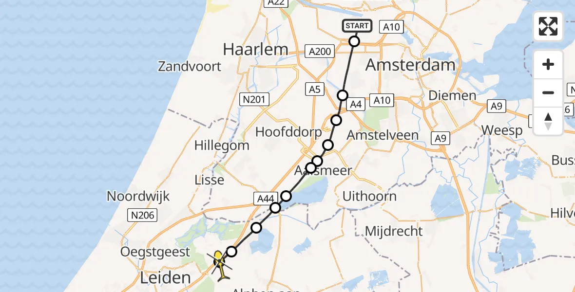 Routekaart van de vlucht: Lifeliner 1 naar Hoogmade