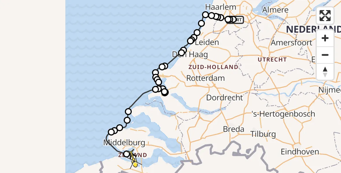 Routekaart van de vlucht: Politieheli naar Terneuzen