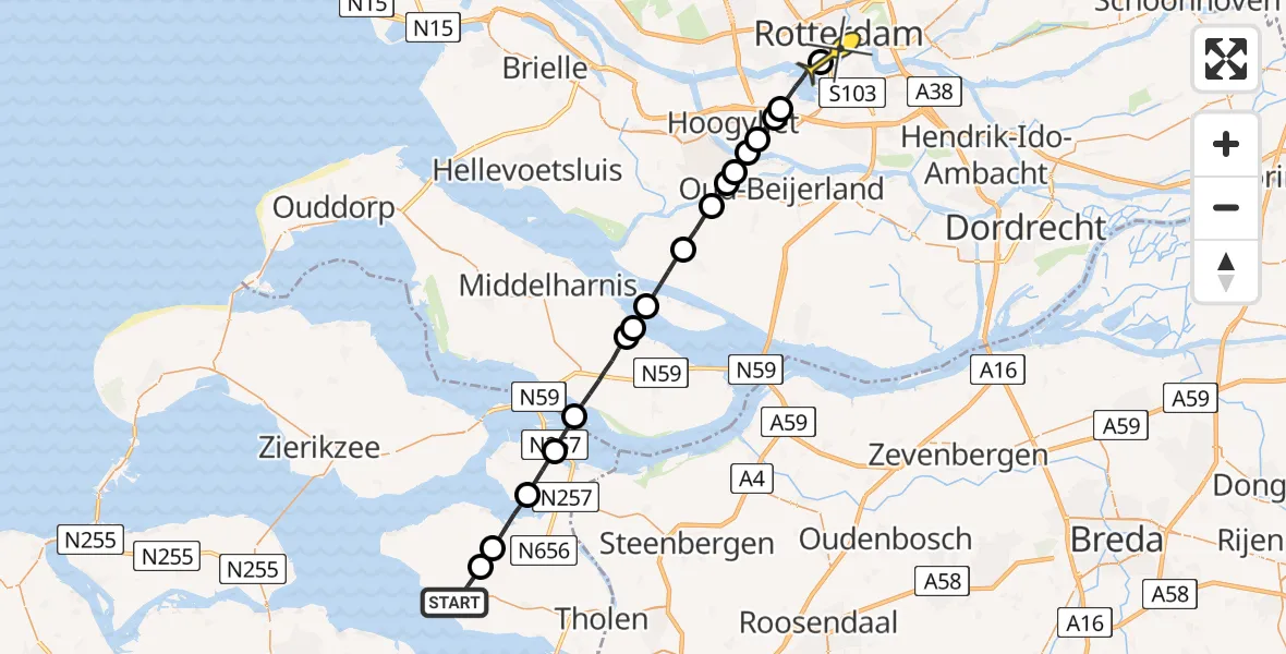 Routekaart van de vlucht: Lifeliner 3 naar Erasmus MC