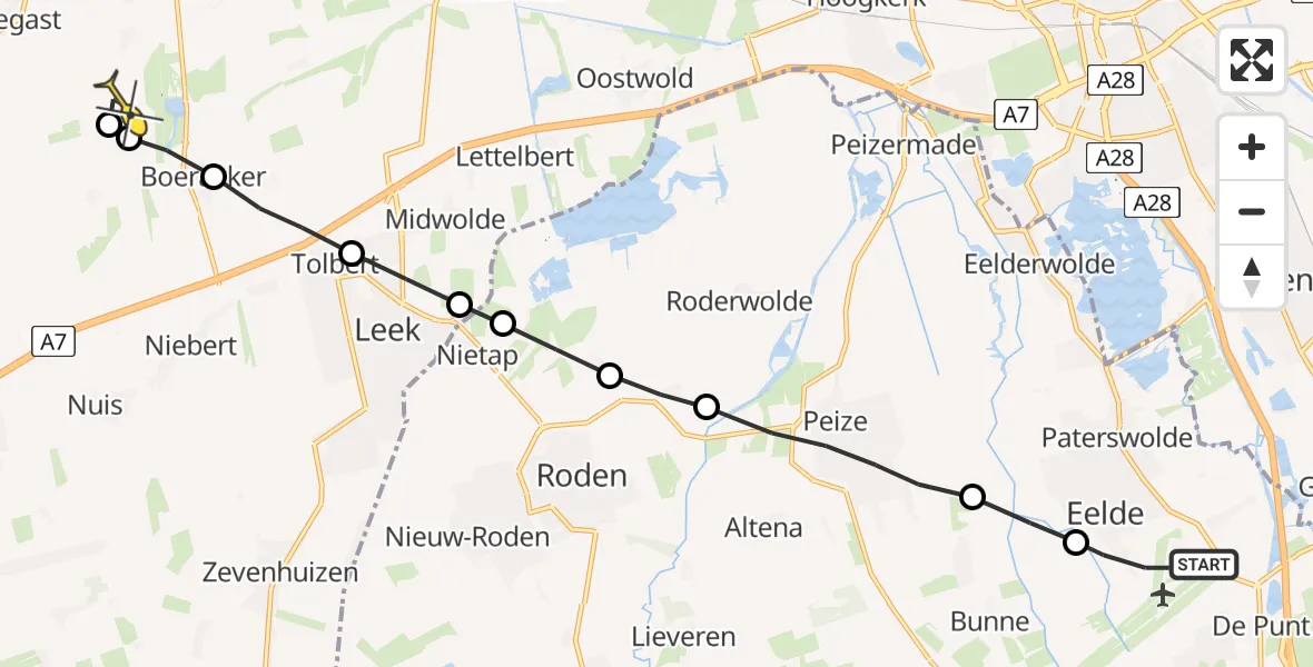 Routekaart van de vlucht: Lifeliner 4 naar Sebaldeburen