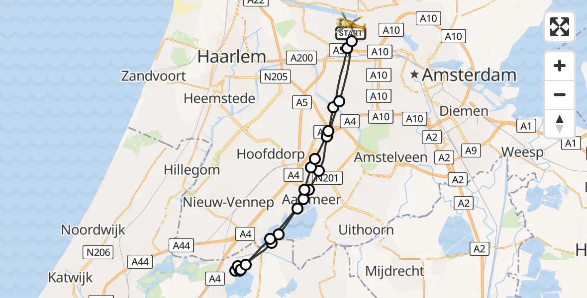 Vluchtroute Traumahelikopter Amsterdam Heliport - Amsterdam Heliport, 16 september 2023, 08:44